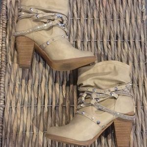 Not Rated rhinestone and buckle heeled booties